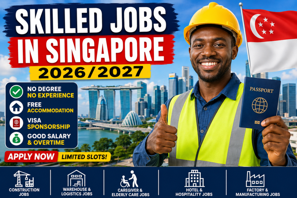 Skilled Jobs in Singapore Without Degree or Experience (2026/2027) – Apply With Free Accommodation and Visa Sponsorship
